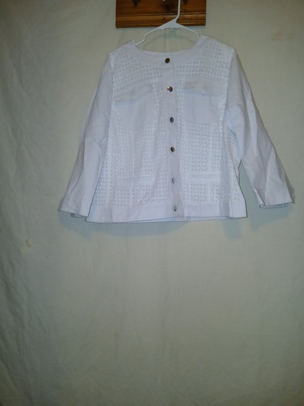 Women's White Lace-Detail Button-Front Jacket